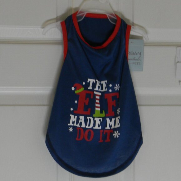Urban Essentials Pets Christmas Dog Tee "Elf made me do it" Blue Red NWT - Picture 1 of 4